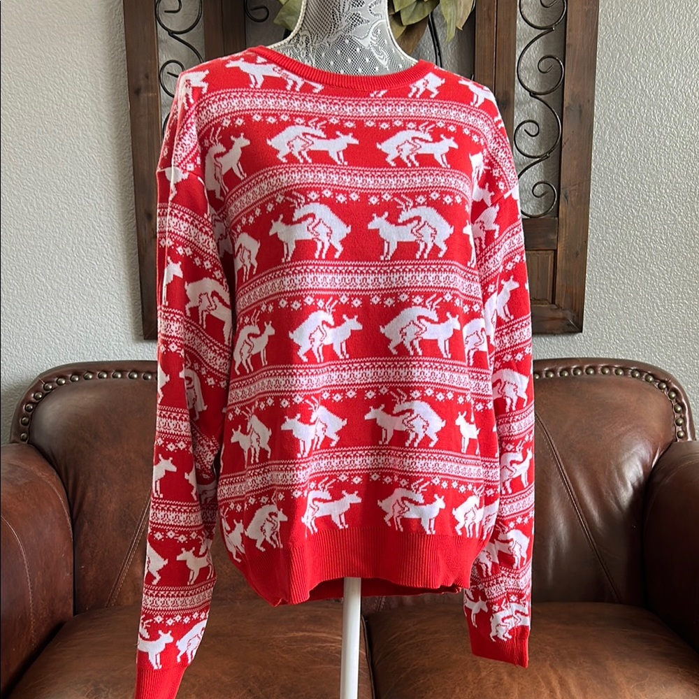 Red and White Reindeer Sweater